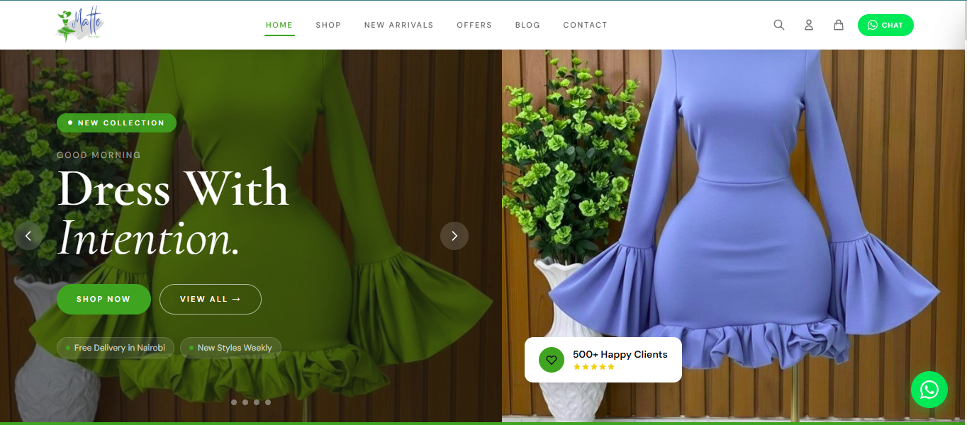 Matte Boutique - premium women's fashion eCommerce store with M-Pesa payments and admin dashboard